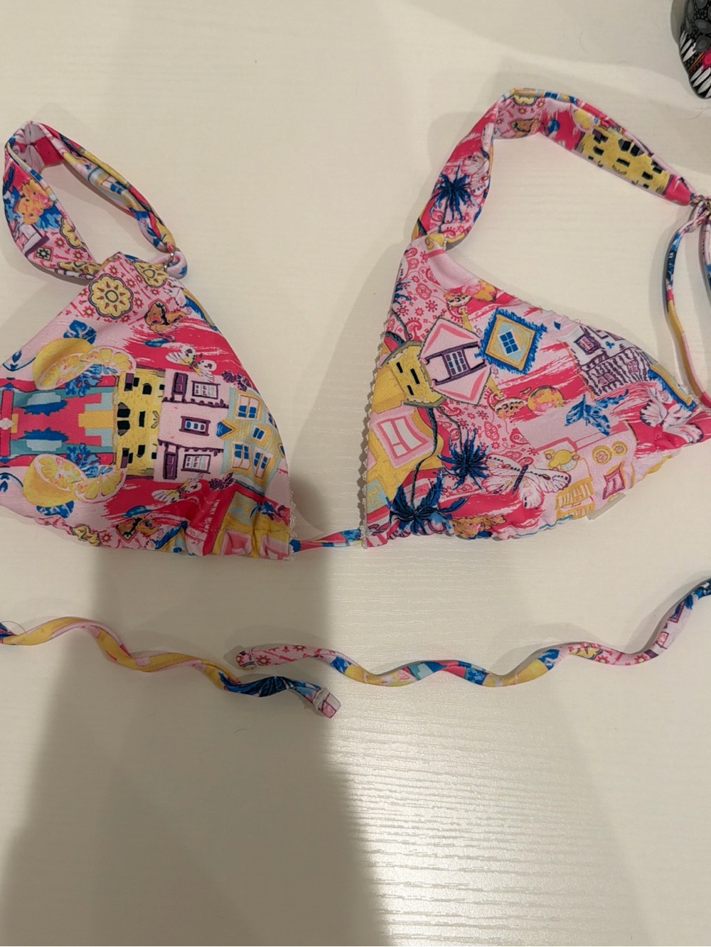 SHEIN Pink Multicolor Printed Triangle Bikini Top